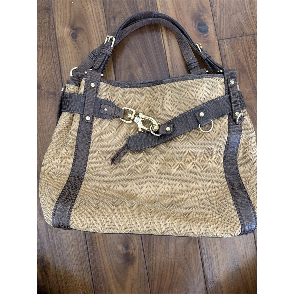 Francesco Biasia Woven Handbag Slouchy Straw Leather Gold Summer See Pics!